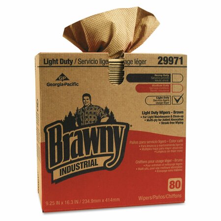 BRAWNY Light Duty Three-Ply Paper Wipers, 3-Ply, 9.25 x 16.75, Brown, 80 Wipes, 10PK 29971